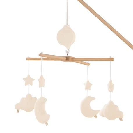 Mobile musical bébé en bois avec 4 jouets - uni petale Beige+Rose+Rouge+Vert 2 - vertbaudet enfant 