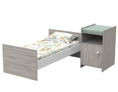 Lit combiné évolutif en décor bois avec commode à langer 1 porte - up Gris+Marron 2 - vertbaudet enfant 