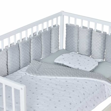 Tour de lit modulable 10 pièces extra doux minky Bleu+Écru+Gris+Rose 9 - vertbaudet enfant 