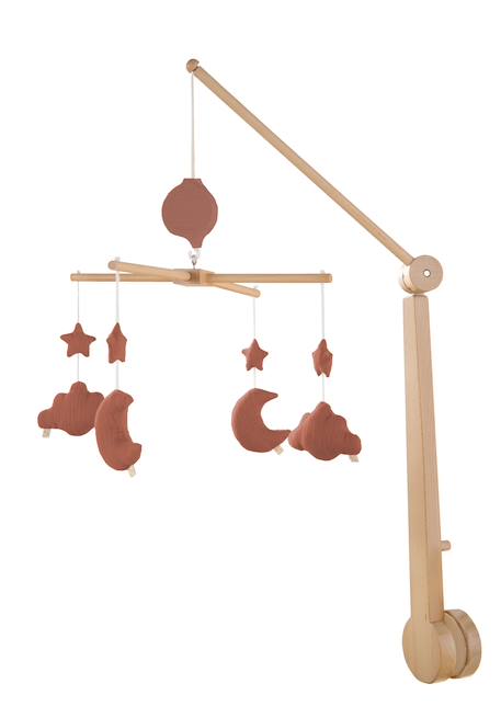 Mobile musical bébé en bois avec 4 jouets - uni petale Beige+Rose+Rouge+Vert 5 - vertbaudet enfant 