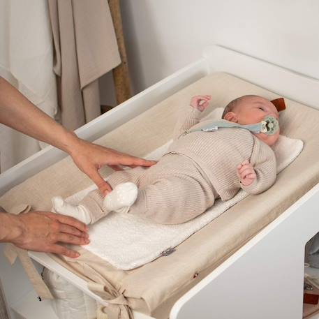 Housse de matelas à langer en lin lavé Beige+Écru+Vert 3 - vertbaudet enfant 