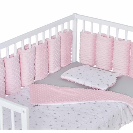 Tour de lit modulable 10 pièces extra doux minky Bleu+Écru+Gris+Rose 13 - vertbaudet enfant 