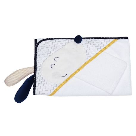 Cape de bain et gant en coton - hello Blanc 1 - vertbaudet enfant 