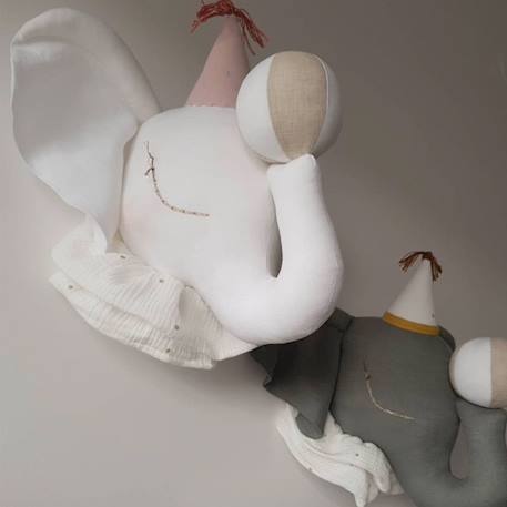 Trophée mural éléphant en lin – décoration chambre bébé enfant Blanc, cirque, rose 4 - vertbaudet enfant 