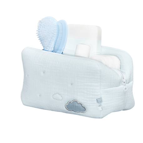 Trousse de toilette en coton bio - lily Blanc+Bleu 6 - vertbaudet enfant 