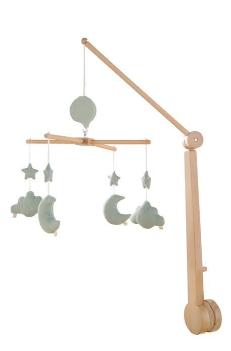 Mobile musical bébé en bois avec 4 jouets - uni vanilla Beige+Rose+Rouge+Vert 9 - vertbaudet enfant 