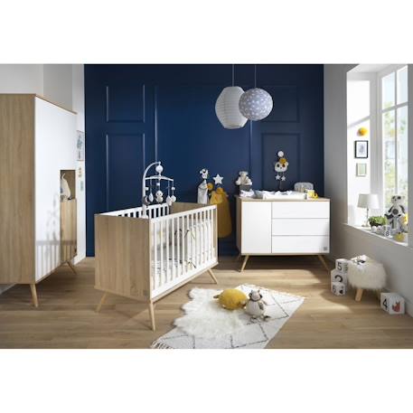 Commode 1 porte 3 tiroirs en bois - seventies Blanc+Blanc/marron 3 - vertbaudet enfant 