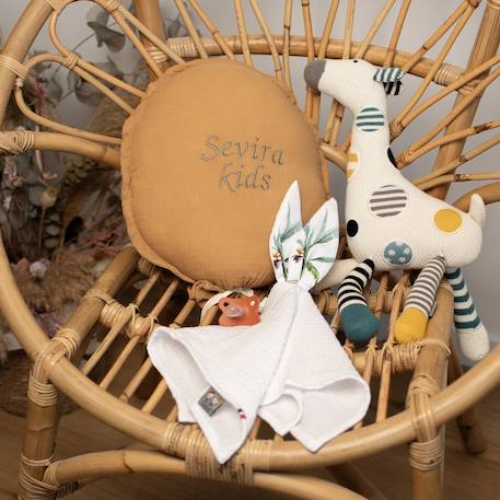 Doudou lapin attache tétine en gaze de coton safari Blanc+Vert de gris 3 - vertbaudet enfant 