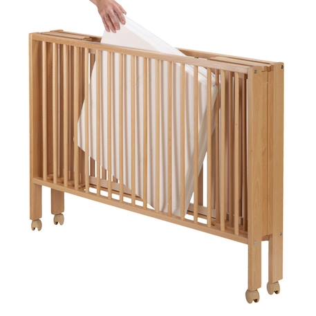 Lit pour enfant à barreaux pliable  avec matelas Blanc+Bois naturel 10 - vertbaudet enfant 