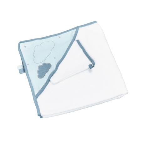 Cape de bain et gant en coton - lily Blanc/bleu 1 - vertbaudet enfant 