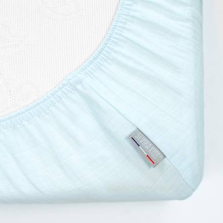 Drap housse en gaze de coton à carreaux Beige+Bleu 8 - vertbaudet enfant 