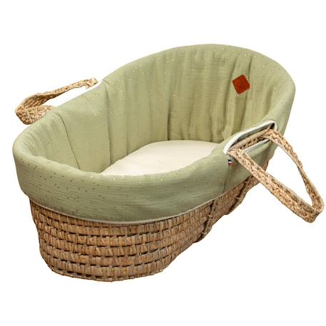 Habillage de couffin en gaze de coton pois dorés Blanc+Camel+Vert 12 - vertbaudet enfant 