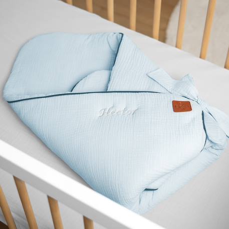 Couverture d'emmaillotage en gaze de coton jeanne Beige+Blanc+Blanc à pois or+Bleu+Camel+Écru+Gris clair+Terracotta+Vert de gris+Vieux rose 17 - vertbaudet enfant 
