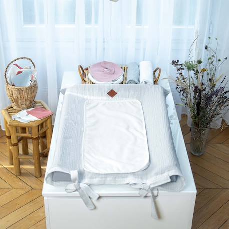 Housse de matelas à langer en gaze de coton jeanne Beige+Blanc+Bleu+Camel+Écru+Gris clair+Terracotta+Vert de gris+Vieux rose 34 - vertbaudet enfant 