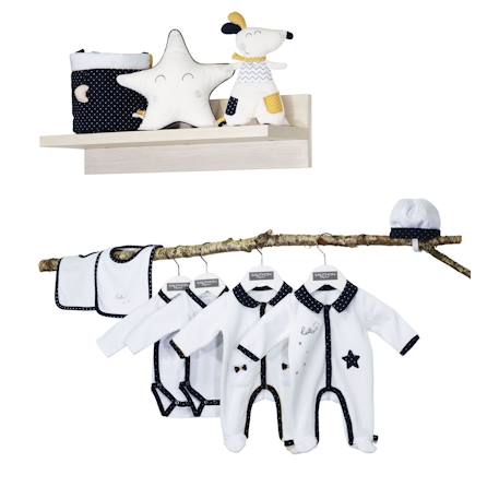 Pyjama bébé à manches longues en velours - hello Blanc+Blanc/bleu 8 - vertbaudet enfant 