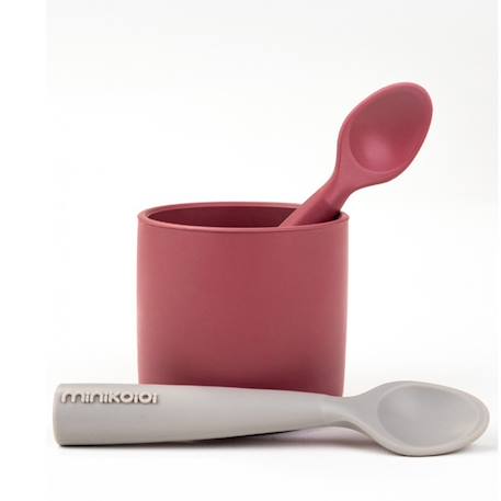 Cuillère bébé en  silicone Bleu marine+Caramel+Gris+Terracotta+Vert amande 3 - vertbaudet enfant 