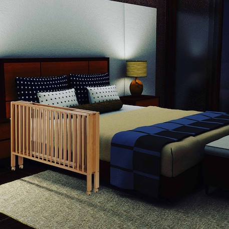 Lit pour enfant à barreaux pliable  avec matelas Blanc+Bois naturel 6 - vertbaudet enfant 