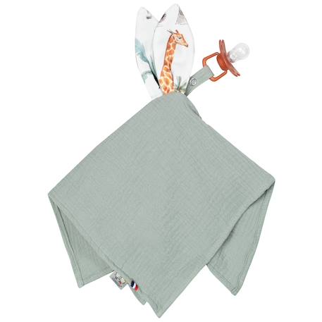 Doudou lapin attache tétine en gaze de coton safari Blanc+Vert de gris 6 - vertbaudet enfant 