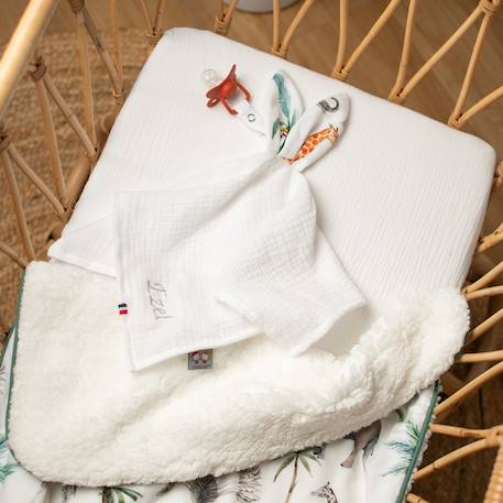 Doudou lapin attache tétine en gaze de coton safari Blanc+Vert de gris 2 - vertbaudet enfant 