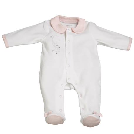 Pyjama bébé à manches longues en velours - lilibelle Blanc+Rose 1 - vertbaudet enfant 