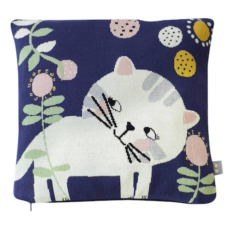 Taie de coussin en coton biologique Bleu, chaton+Écru, ourson+Gris, dino+Gris, renard+Gris, singe+Gris, toucan+Noir, chien+Rose, chat 1 - vertbaudet enfant 