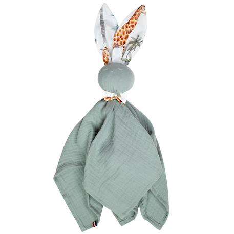 Doudou lapin  en gaze de coton safari Blanc+Vert 7 - vertbaudet enfant 