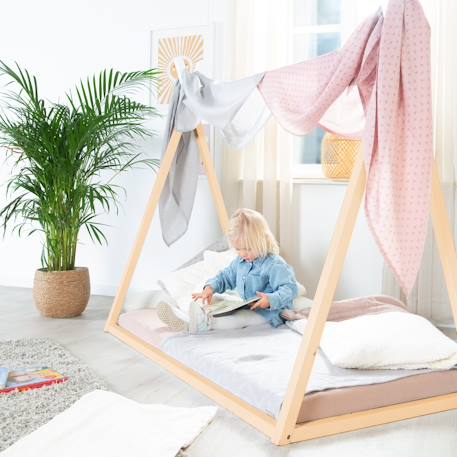Lit tipi en bambou fsc® pour enfant - lit montessori au sol Naturel 4 - vertbaudet enfant 