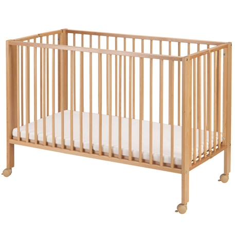 Lit pour enfant à barreaux pliable  avec matelas Blanc+Bois naturel 7 - vertbaudet enfant 
