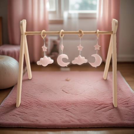 Arche d'éveil bois avec 4 jouets - uni sauge Beige+Rose+Rouge+Vert 5 - vertbaudet enfant 