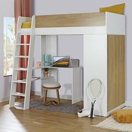 Lit mezzanine combiné memphis Blanc et bois 1 - vertbaudet enfant 