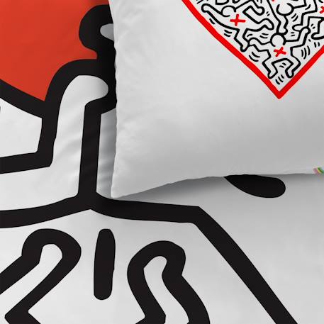 Parure de lit imprimée 100% coton, keith haring red love Blanc/rouge 2 - vertbaudet enfant 