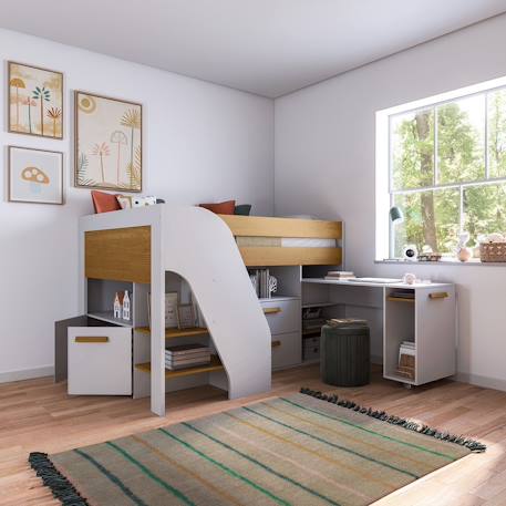 Lit mi-hauteur combiné avec bureau sahara Blanc et noisette 5 - vertbaudet enfant 