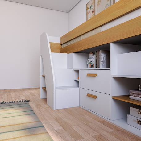 Lit mi-hauteur combiné avec bureau sahara Blanc et noisette 6 - vertbaudet enfant 