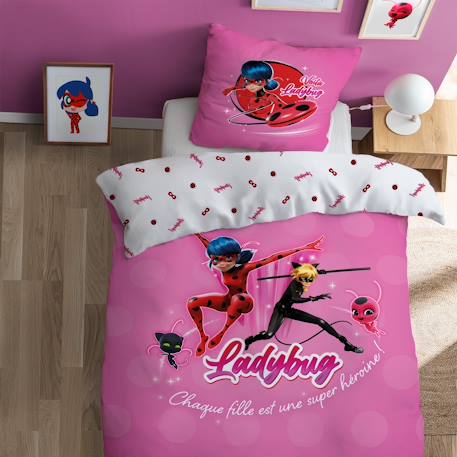 Parure de lit imprimée 100% coton, miraculous supergirl Rose 1 - vertbaudet enfant 