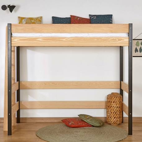 Lit mezzanine bois massif tino Blanc et bois+Bois naturel+Noir et bois 10 - vertbaudet enfant 