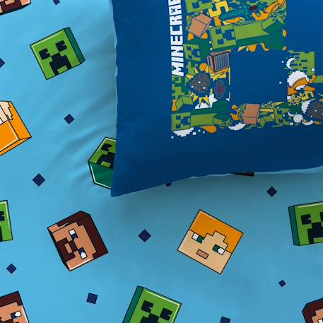 Parure de lit imprimée 100% coton, minecraft update Bleu nuit 2 - vertbaudet enfant 