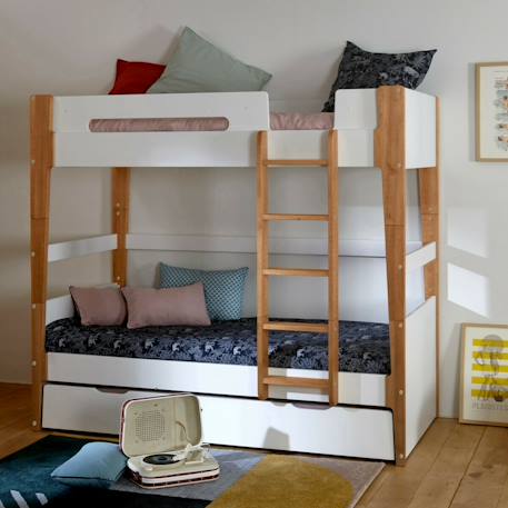 Lit superposé modulable gigogne bois massif romy Blanc et bois 1 - vertbaudet enfant 