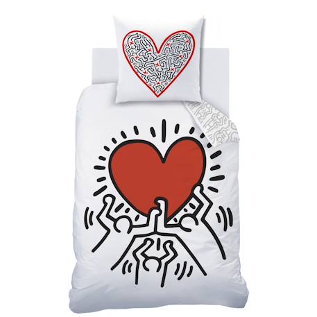 Parure de lit imprimée 100% coton, keith haring red love Blanc/rouge 3 - vertbaudet enfant 