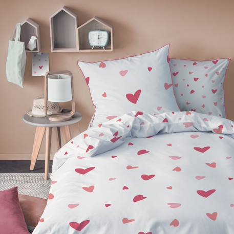 Parure de lit imprimée 100% coton, heart Blanc, rose 1 - vertbaudet enfant 