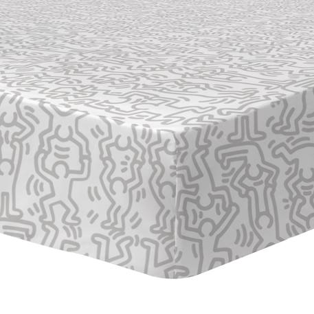 Drap-housse imprimé 100% coton, keith haring red love Blanc/gris 1 - vertbaudet enfant 