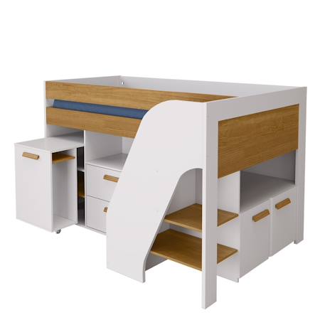 Lit mi-hauteur combiné avec bureau sahara Blanc et noisette 2 - vertbaudet enfant 