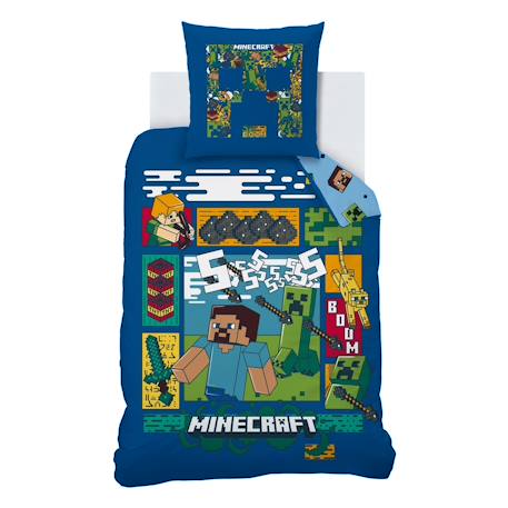 Parure de lit imprimée 100% coton, minecraft update Bleu nuit 3 - vertbaudet enfant 