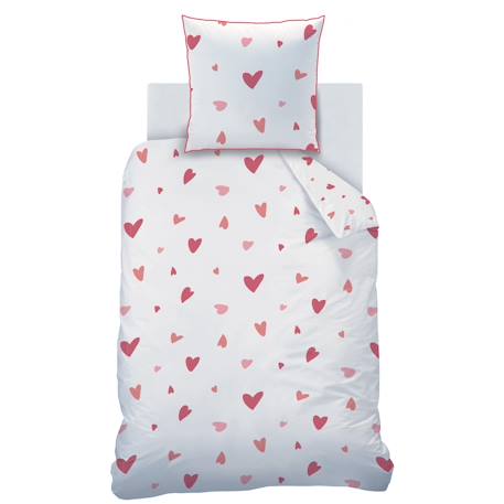 Parure de lit imprimée 100% coton, heart Blanc, rose 3 - vertbaudet enfant 
