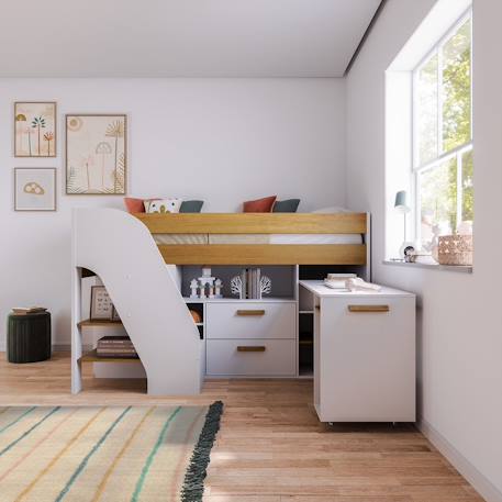 Lit mi-hauteur combiné avec bureau sahara Blanc et noisette 1 - vertbaudet enfant 