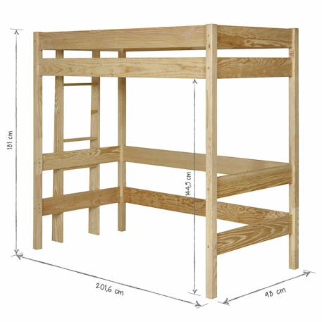 Lit mezzanine bois massif tino Blanc et bois+Bois naturel+Noir et bois 14 - vertbaudet enfant 