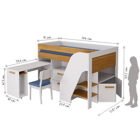 Lit mi-hauteur combiné avec bureau sahara Blanc et noisette 4 - vertbaudet enfant 