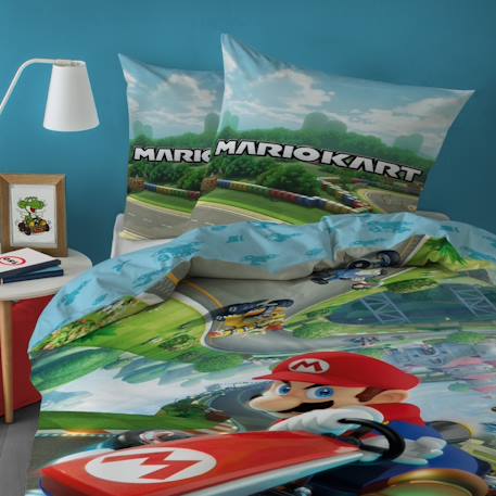 Parure de lit imprimée 100% coton, mario up side down Bleu 1 - vertbaudet enfant 