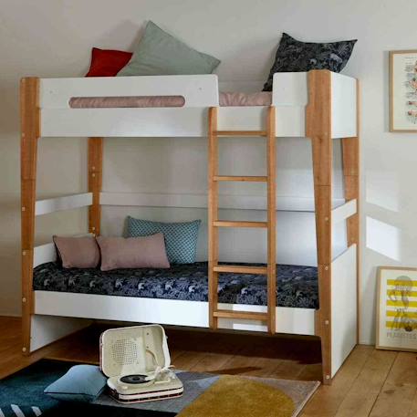 Lit superposé modulable bois massif romy Blanc et bois 1 - vertbaudet enfant 