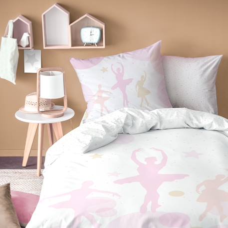 Parure de lit imprimée 100% coton, opéra Blanc, rose 1 - vertbaudet enfant 