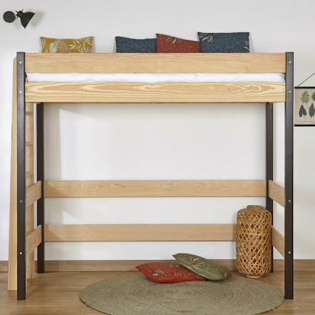 Lit mezzanine bois massif tino Blanc et bois+Bois naturel+Noir et bois 3 - vertbaudet enfant 